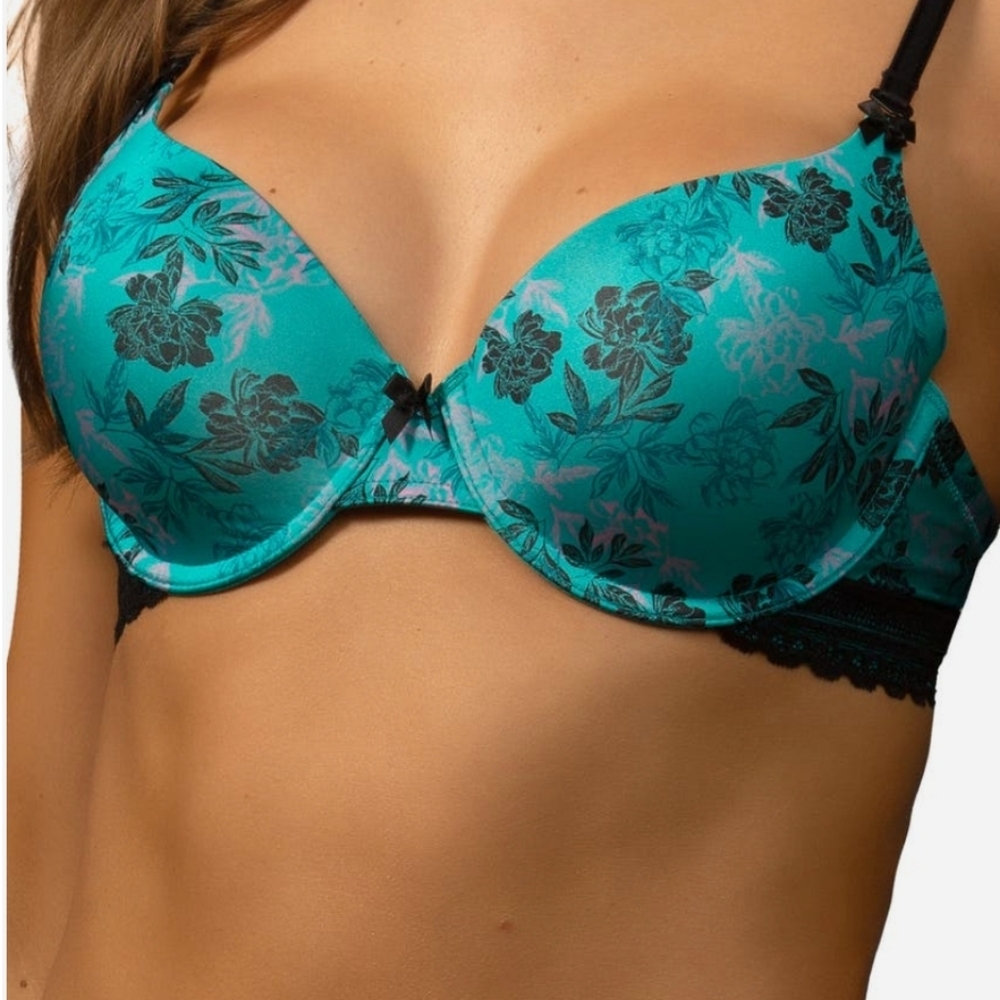 Felina Teal Black Floral Underwire Contour Bra 34D